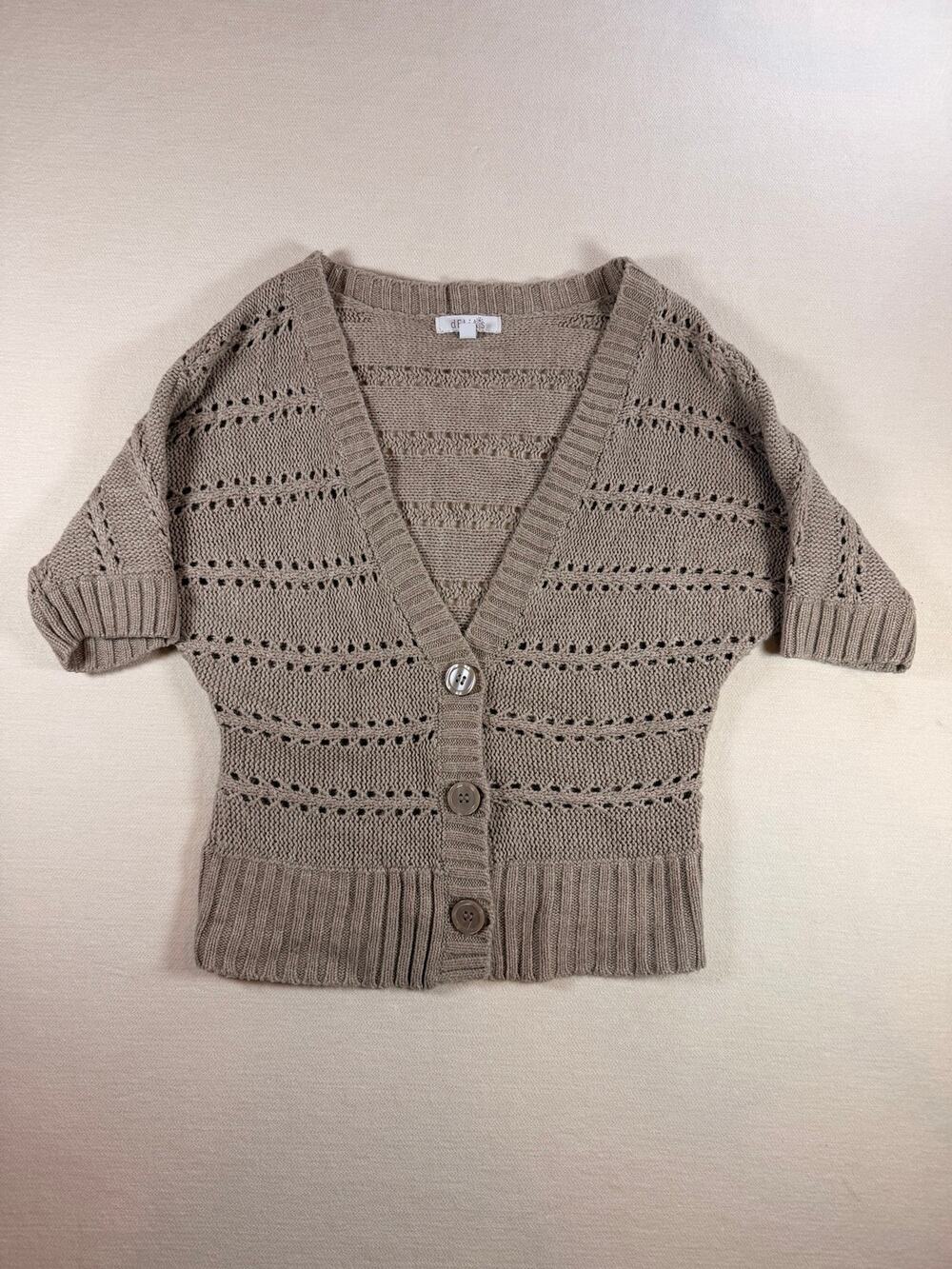 Vintage Y2K dELiA*s Cardigan XS Taupe Pointelle Open Knit Cropped Dolman